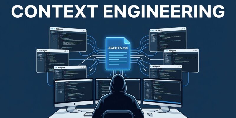 Developer workstation with AI agents connected through a central AGENTS.md context file