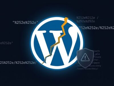 WordPress logo with security vulnerability fracture representing CVE-2026-87902 path traversal flaw