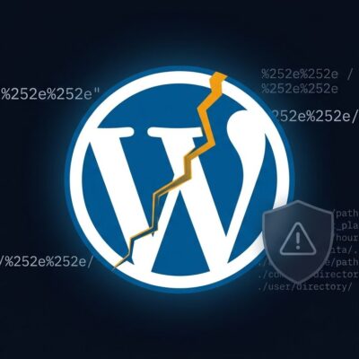 WordPress logo with security vulnerability fracture representing CVE-2026-87902 path traversal flaw