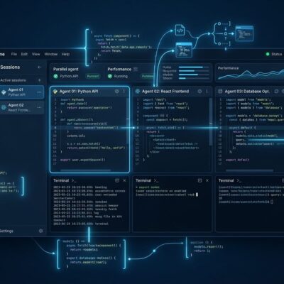 Cline Desktop showing parallel agent sessions with blue and white UI on dark background