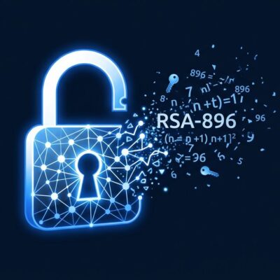 AI neural network unlocking a digital padlock representing RSA-896 cryptographic factorization