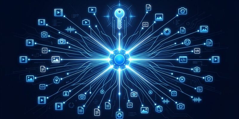 Glowing API hub connecting 50+ AI video and image generation models with a single key, representing the Higgsfield API