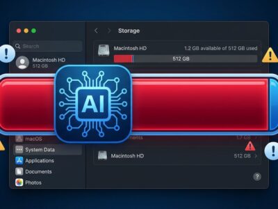 Apple Intelligence storage usage on macOS 27 Mac storage bar showing 20-30GB allocation by Apple Intelligence AI models