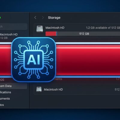 Apple Intelligence storage usage on macOS 27 Mac storage bar showing 20-30GB allocation by Apple Intelligence AI models