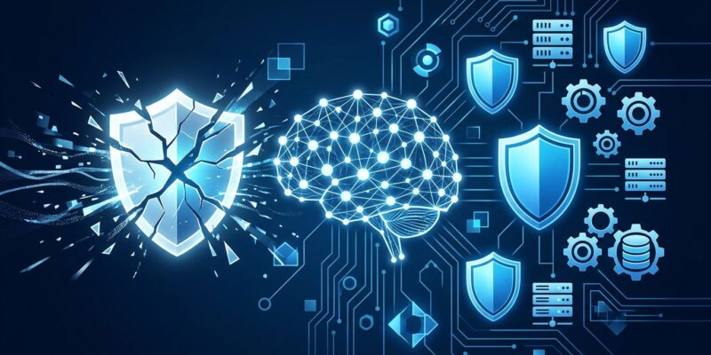 Neural network with broken and intact shields representing open-weight AI model safety infrastructure from Base Labs, Hugging Face, and Goodfire