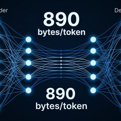 DeepSeek V4.1 Flash Causal Encoder-Decoder architecture diagram showing neural network data flow in ByteIota blue and white