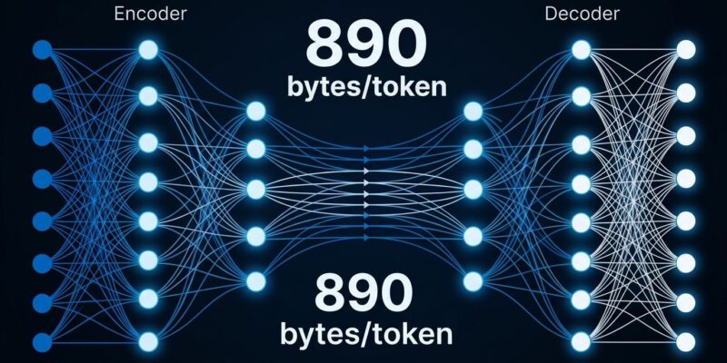 DeepSeek V4.1 Flash Causal Encoder-Decoder architecture diagram showing neural network data flow in ByteIota blue and white