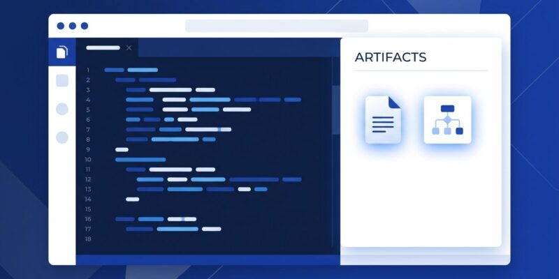 Kiro IDE 1.1 code editor interface showing Agent Artifacts panel with document and diagram outputs