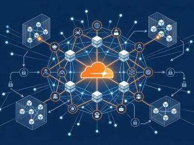 Cloudflare Agents Week 2026: network nodes representing distributed AI agents with Sandboxes, Workflows, and Managed OAuth infrastructure
