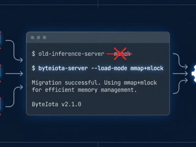 llama.cpp v0.4.1 terminal showing --load-mode flag replacing --mmap and --mlock flags
