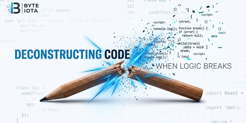 A broken pencil with code fragments scattering outward, representing DHH's declaration that hand-written code is over