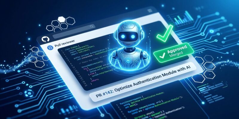 GitHub Copilot AI robot approving a pull request in a code review interface