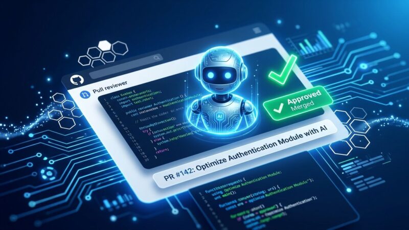 GitHub Copilot AI robot approving a pull request in a code review interface