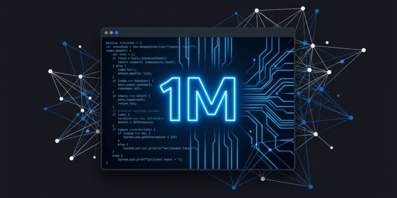 Terminal interface with glowing blue code lines and 1M token context window visualization representing GPT-6 Astra in Codex CLI
