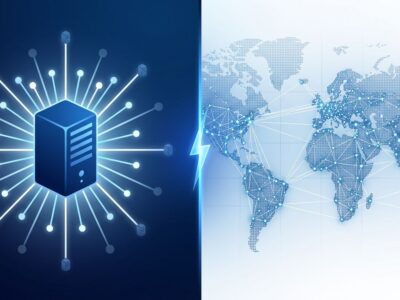 Split-screen illustration showing centralized cloud server vs distributed edge nodes representing Anthropic Akamai infrastructure deal