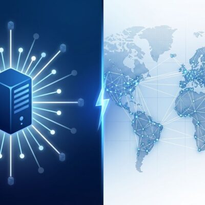 Split-screen illustration showing centralized cloud server vs distributed edge nodes representing Anthropic Akamai infrastructure deal