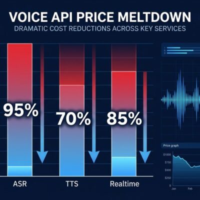 Data visualization dashboard showing Qwen-Audio 3.1 voice API price cuts up to 95%, with bar charts for ASR TTS and Realtime models in blue and white