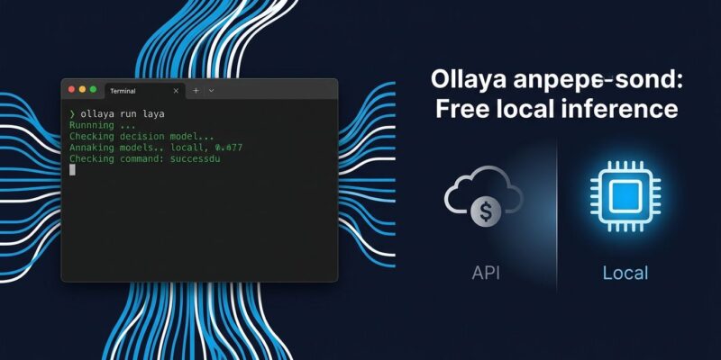 Ollaya terminal showing local decision model inference with blue data streams comparing local vs hosted API