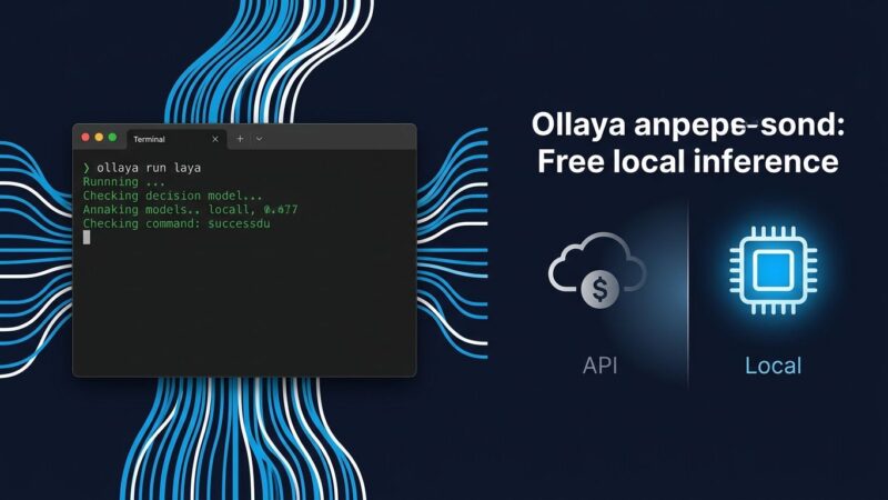 Ollaya terminal showing local decision model inference with blue data streams comparing local vs hosted API
