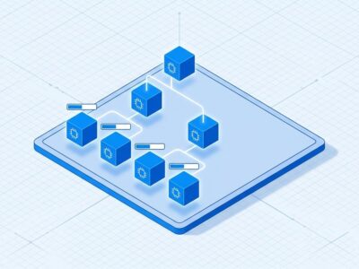 Isometric illustration of an AI agent org chart with tiered nodes and budget meters, representing Paperclip open-source agent management