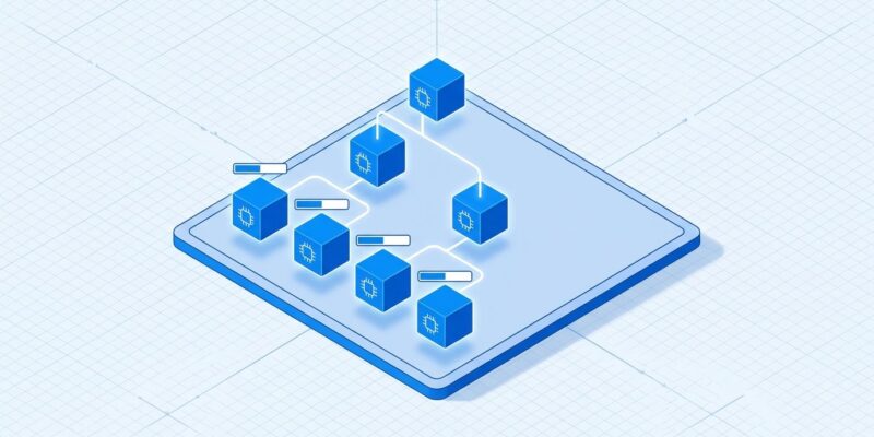 Isometric illustration of an AI agent org chart with tiered nodes and budget meters, representing Paperclip open-source agent management