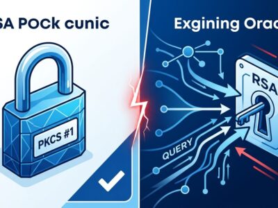 Split-screen comparison of padded RSA lock (secure) versus unpadded RSA signing oracle (vulnerable)