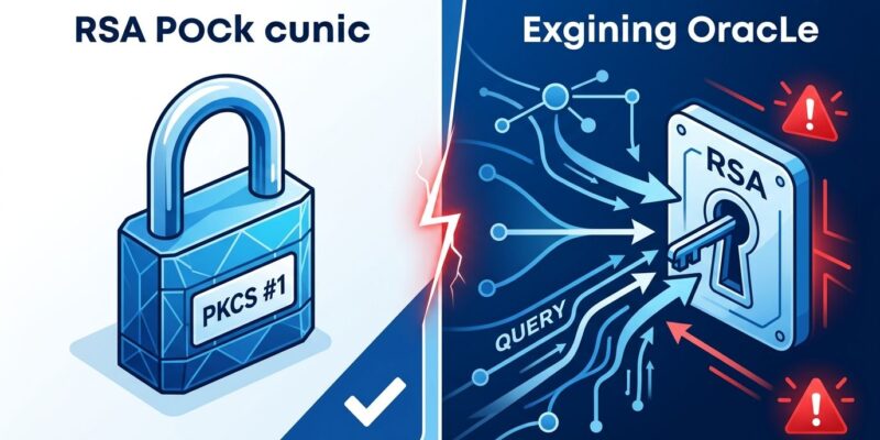 Split-screen comparison of padded RSA lock (secure) versus unpadded RSA signing oracle (vulnerable)