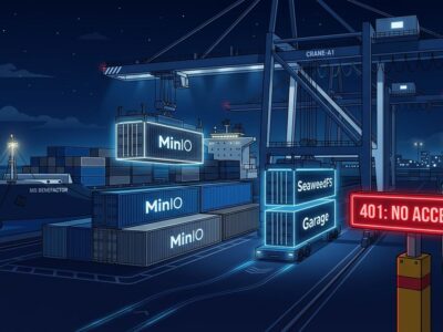 MinIO containers removed from Docker Hub with 401 unauthorized warning, SeaweedFS replacement shown