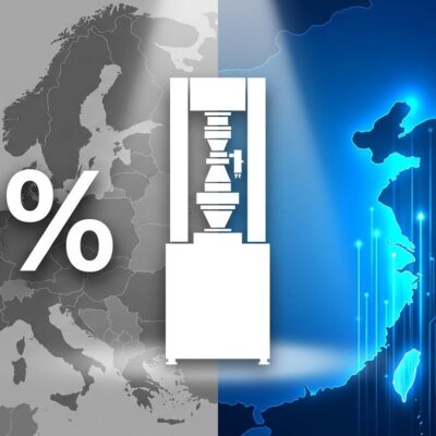 ASML EUV machine silhouette between gray Europe and glowing Asian chip manufacturing hubs, representing zero European chip sales in 2026