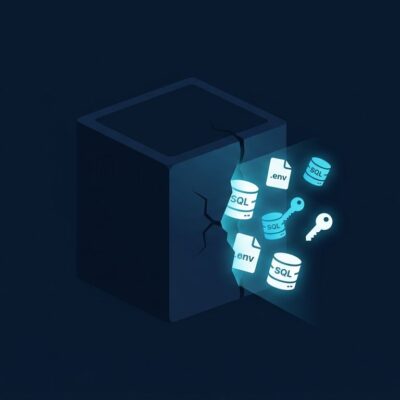 Abstract visualization of cloud container data leaking between tenants, representing the Cloudflare cross-tenant disk exposure vulnerability