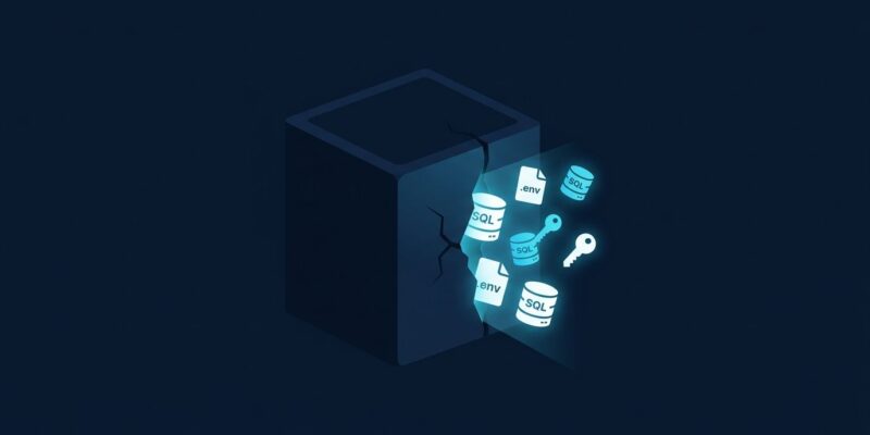 Abstract visualization of cloud container data leaking between tenants, representing the Cloudflare cross-tenant disk exposure vulnerability