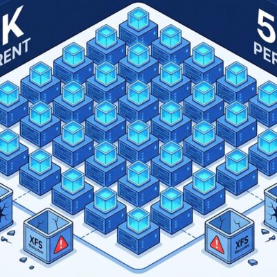 Isometric illustration of DeepSeek DSec sandbox cluster with agent containers and security barriers
