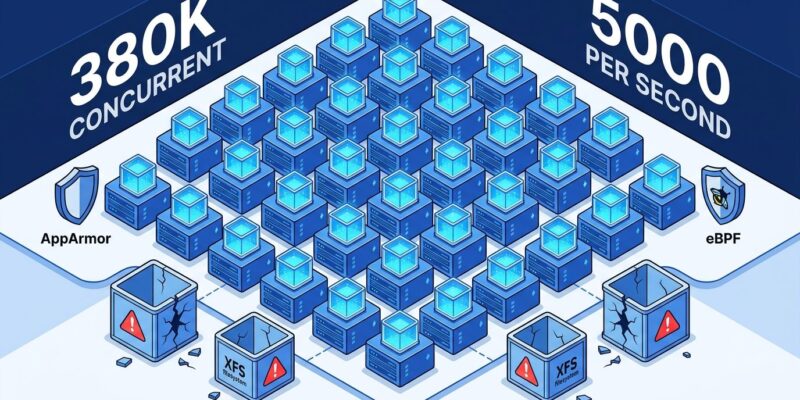 Isometric illustration of DeepSeek DSec sandbox cluster with agent containers and security barriers