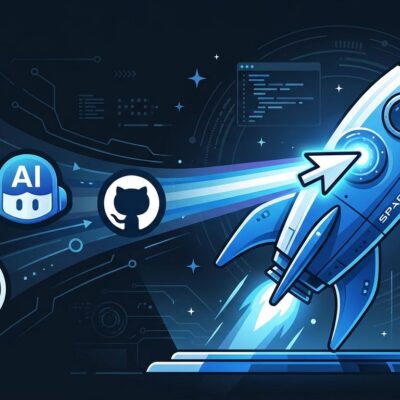 SpaceX rocket absorbing Cursor IDE icon surrounded by AI coding tool logos in blue and white tech illustration