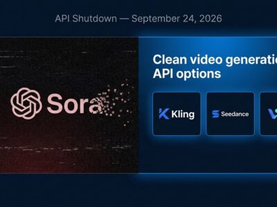 Split screen showing Sora API shutdown on left and video generation API alternatives on right, ByteIota blue color scheme