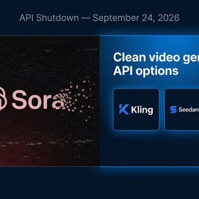 Split screen showing Sora API shutdown on left and video generation API alternatives on right, ByteIota blue color scheme