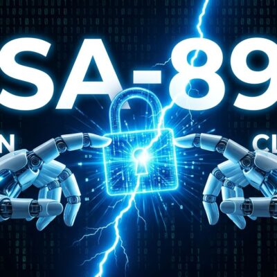 Two AI coding agents (Devin and Claude) breaking RSA encryption records in September 2026 — digital padlock cracked open against a blue and dark background