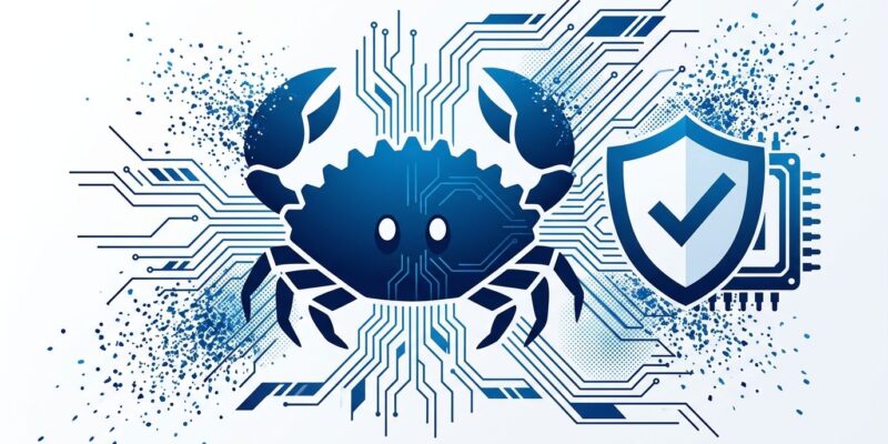 Rust crab logo with shield and CPU processor symbol representing safe SIMD programming without unsafe blocks