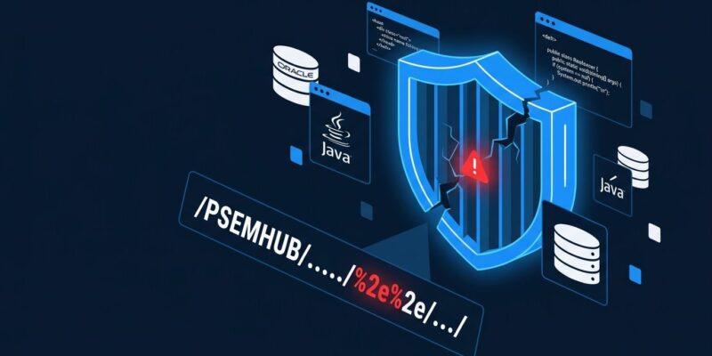 Oracle PeopleSoft PSEMHUB WAF bypass attack diagram showing percent-encoded URL path