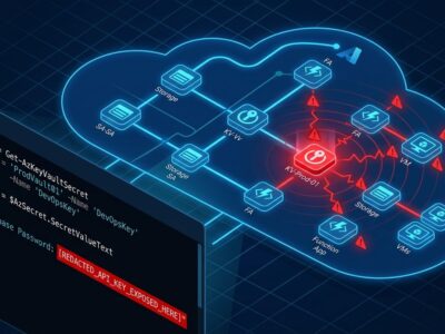 Azure cloud infrastructure security diagram showing service principal credential exposure and Storm-3168 attack cascade
