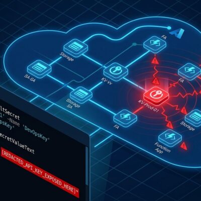 Azure cloud infrastructure security diagram showing service principal credential exposure and Storm-3168 attack cascade