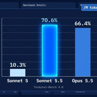Data visualization showing Claude Sonnet 5.5 scoring 70.6% on Terminal-Bench 4.0, beating Opus 5.5 at the same Sonnet price point