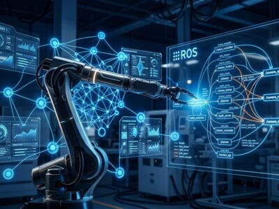 NVIDIA Isaac ROS 5.0 agentic robotics developer workflow showing robotic arm with AI agent neural network connections
