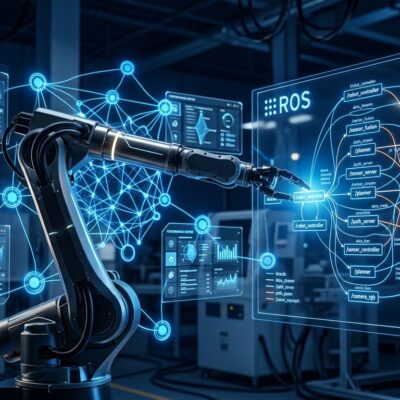 NVIDIA Isaac ROS 5.0 agentic robotics developer workflow showing robotic arm with AI agent neural network connections