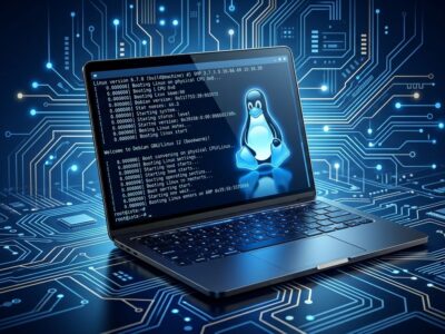 Qualcomm Snapdragon X2 laptop running Linux with ARM chip architecture and Tux penguin logo