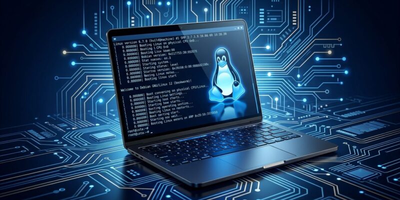 Qualcomm Snapdragon X2 laptop running Linux with ARM chip architecture and Tux penguin logo