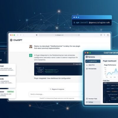 OpenAI Plugin Extensions developer interface showing ChatGPT sidebar app and conversation panel