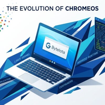 Googlebook laptop with ChromeOS logo dissolving, representing Aluminium OS replacing ChromeOS