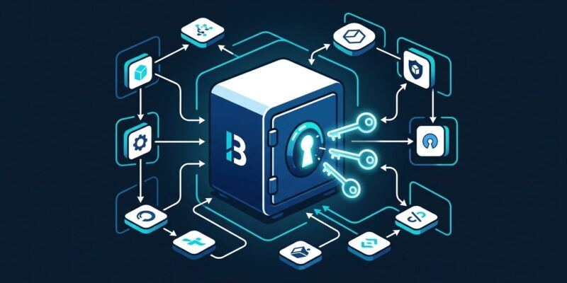 OpenBao v2.6 featured image showing a digital vault with cryptographic keys and workflow nodes in ByteIota brand colors