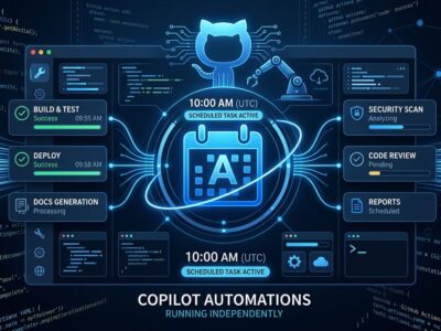 GitHub Copilot Automations dashboard showing scheduled AI agent tasks running automatically